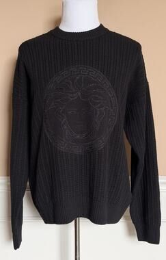 Versace Medusa Embroidered Knit Sweater Black 50 US (60 Eu) 1018402 IT NWT $1620